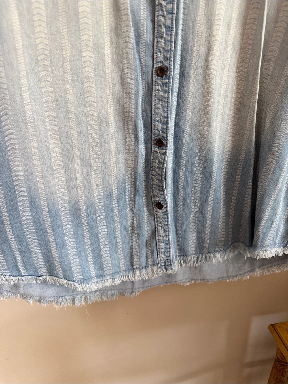 Natural Reflections Blue Striped Denim-Style Button Down Shirt - Picture 3 of 7